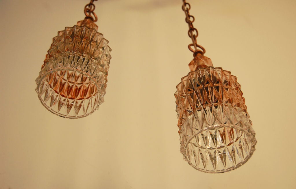 Scandinavian Modern Pair of Vintage Swedish Copper and Glass Pendants For Sale