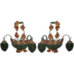 Vintage Pair of Green and Gold Grape Form Sconces