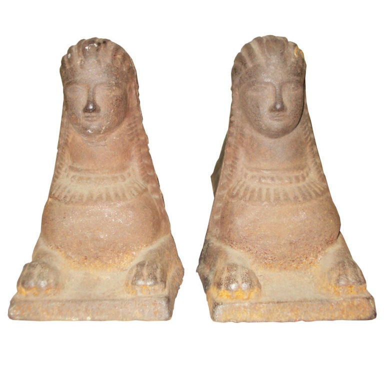 Pair of Iron Sphinx First Empire Andirons For Sale