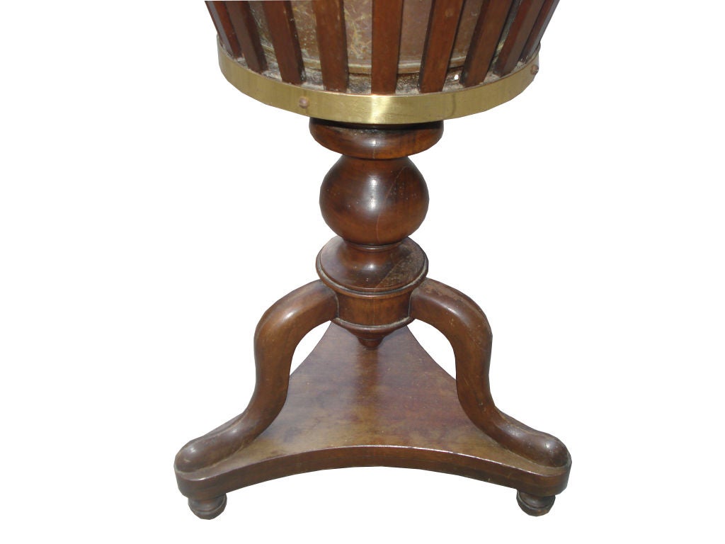 Mahogany Champagne Bucket or planter on Stand, with the removable tin liner for ice. Triangle base.