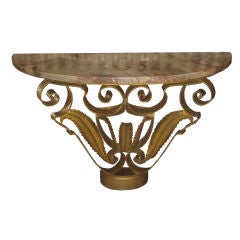 Hammered Bronze Italian Console by Pier Luigi Colli - Marble Top