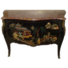 French Coromandel Lacquer  Marble Top Bombe Commode