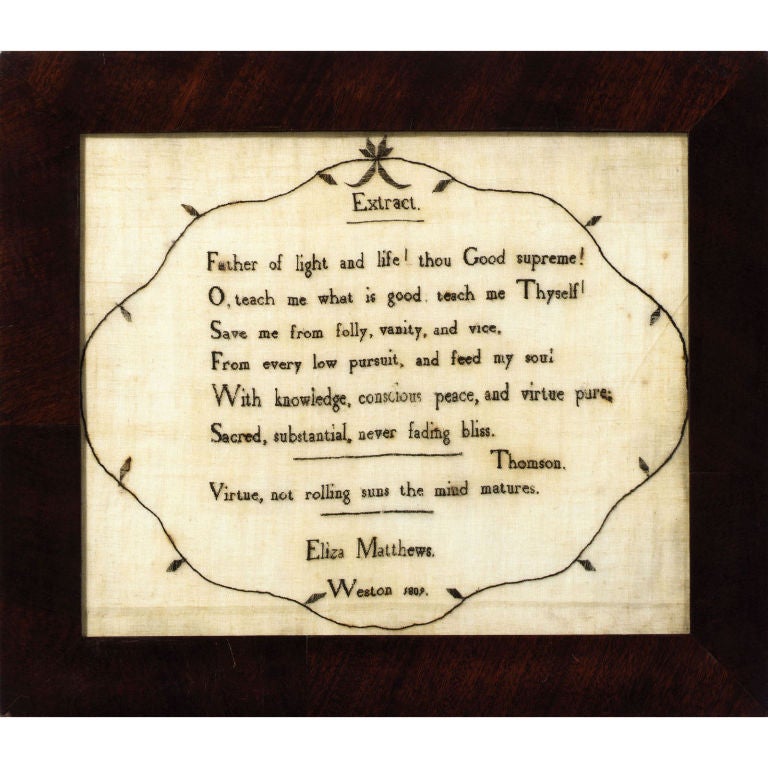 1809 Westtown School Sampler by Eliza Matthews