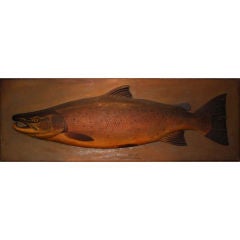 Antique Outstanding Painted Carving of a Large Salmon, dated 1898