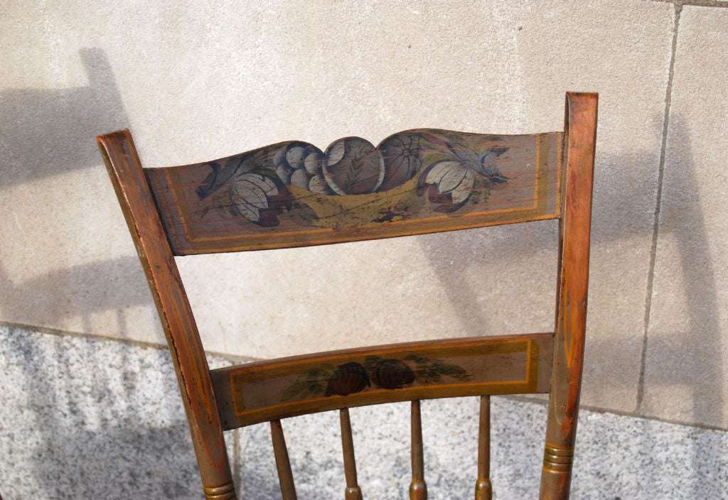 Pair of Paint-Decorated American Plank Seat Side Chairs at 1stdibs