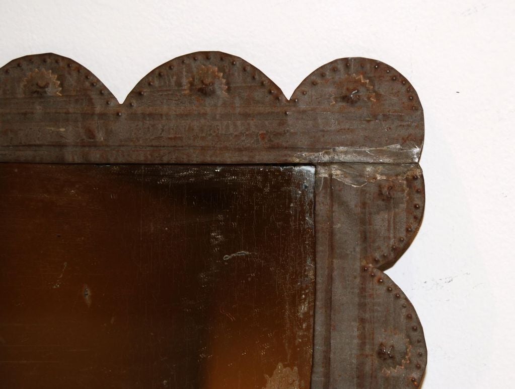Early 20th Century Punched Tin Framed Mirror