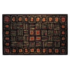 American Hooked Rug with Log Cabin Pattern, circa 1890