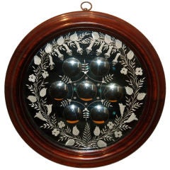 Bull
s Eye Mirror with Etched Decoration, mid 19th century