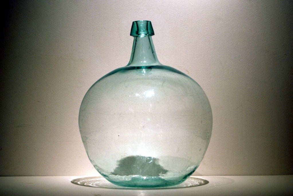 19th Century Large Aquamarine Blown Glass Demijohn