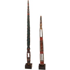 Swedish Folk Art, Two Carved Distaffs