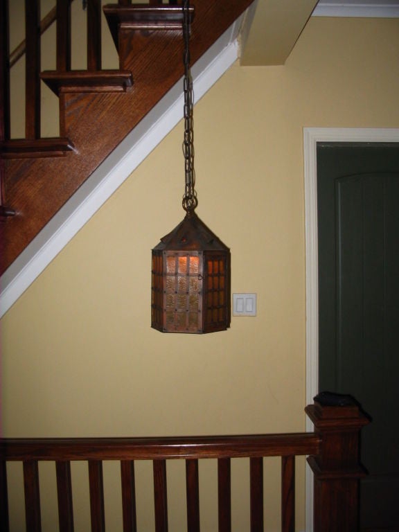 20th Century A Arts & Crafts, Mission Period Copper Hanging Light Fixture For Sale