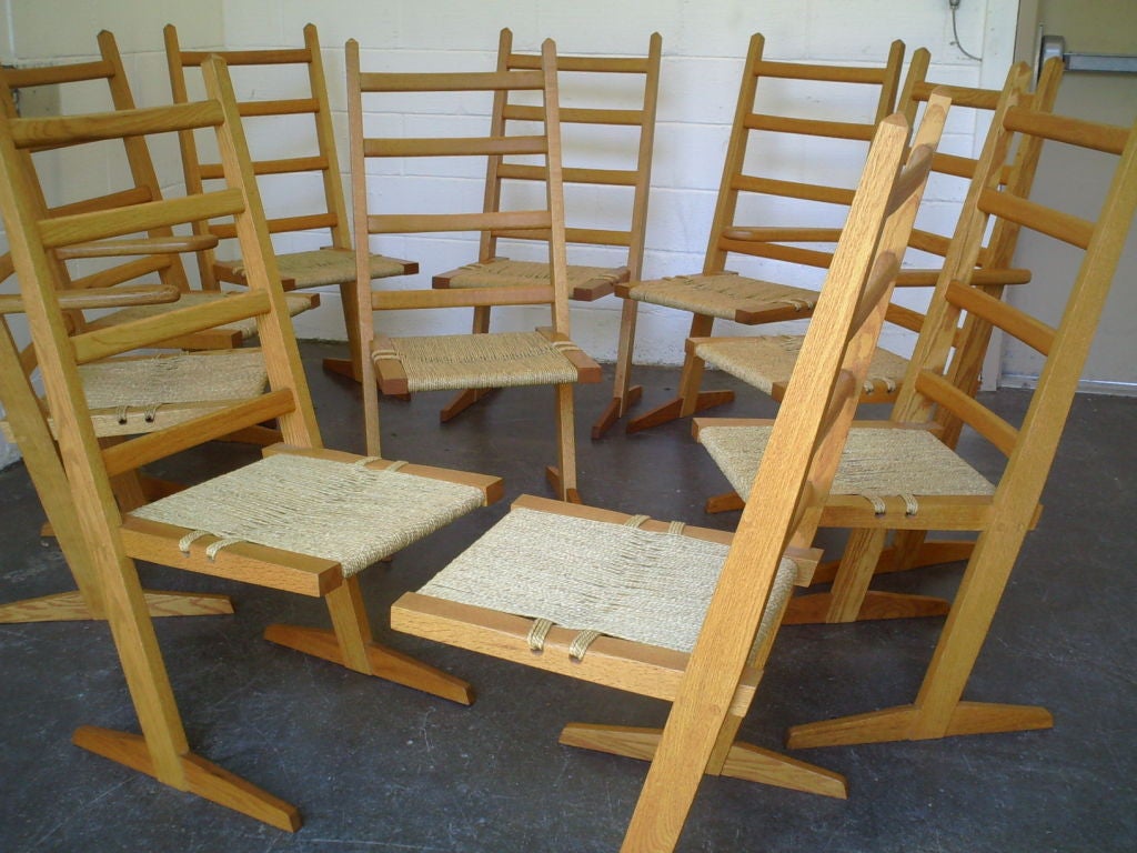 Set of Ten Nakashima Style Conoid Chairs by Gino Russo For Sale 3