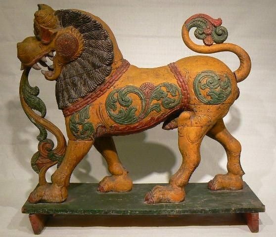 Wood Carved Lion Guardian