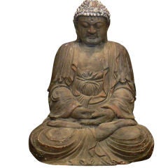 Large Seated Carved Wood Buddha