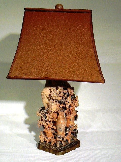 Hand Carved Soapstone Base Table Lamp