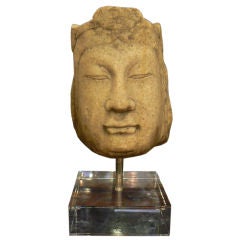 Antique Qi Dynasty Marble Buddha Head