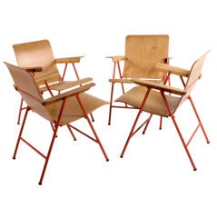 Used Russel Wright "Samson" folding chairs, set of 4, USA c. 1940