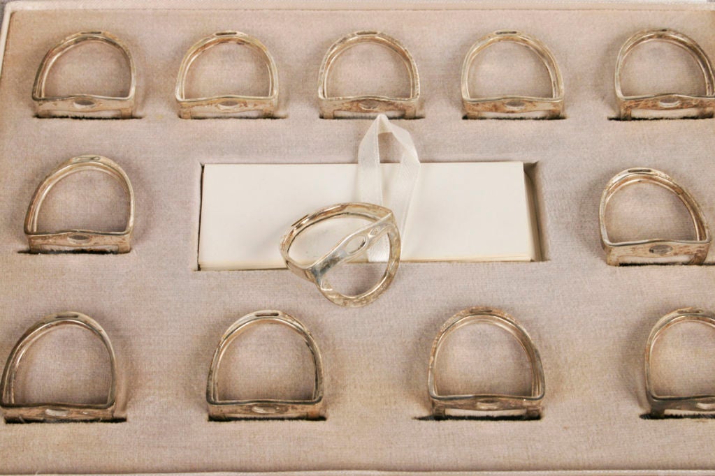 Hermés set of 12 silver stirrup invitation card holders