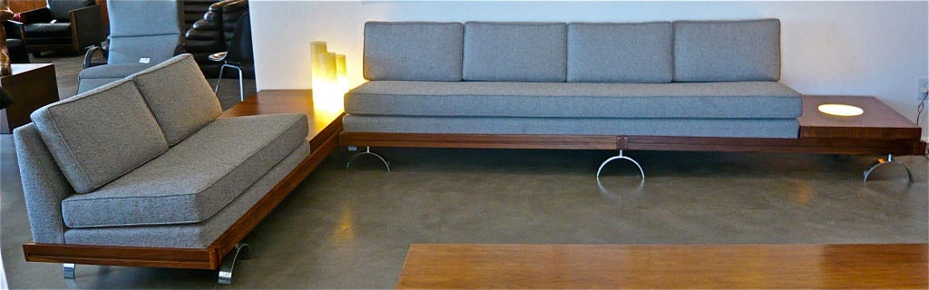 2-piece sectional sofa designed in 1952 by Martin Borenstein for Croyden Furniture.<br />
Lighting on the end of both sections.<br />
Larger section-122