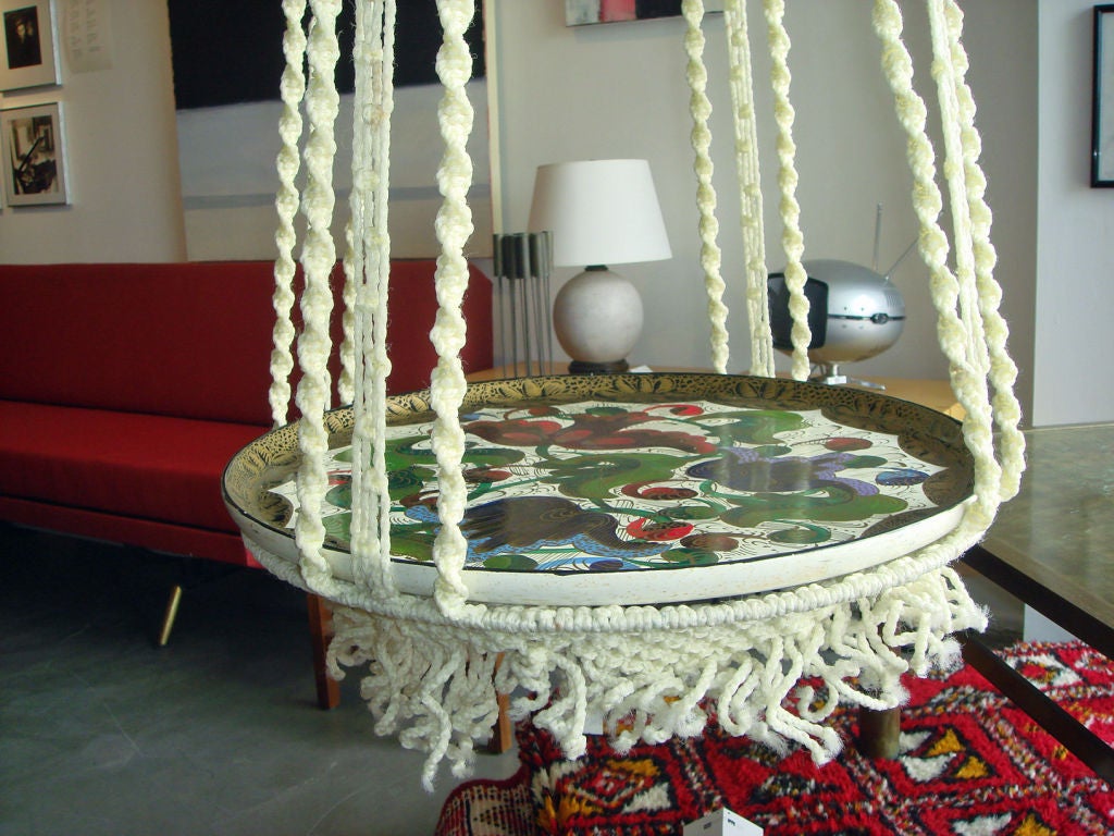 Macrame Hanging Table with Hand Painted Mexican Tray