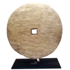 Large Antique Stone Wheel with square-notch on Stand