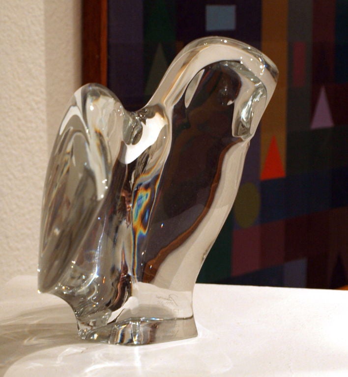 20th Century Baccarat Crystal Owl designed by Robert Rigot