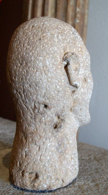 African Primitive Hand-Carved Stone Head of a Man