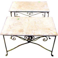 Pair of  Antique Wrought Iron Tables with Marble Tops