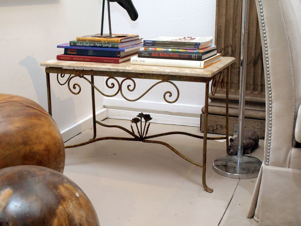 Pair of  Antique Wrought Iron Tables with Marble Tops