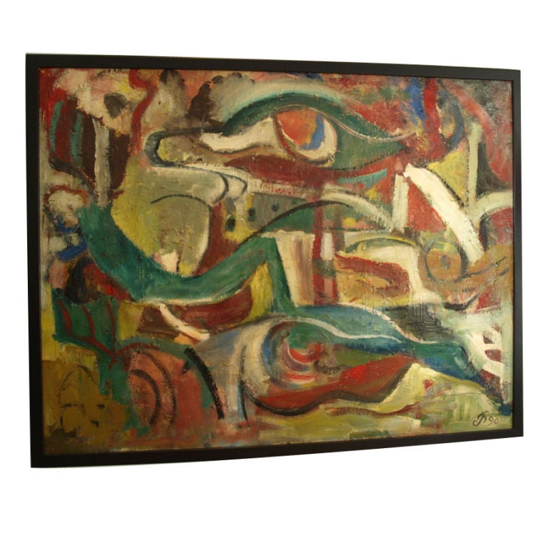 Mid-Century Style Abstract Oil Painting For Sale