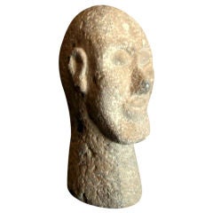 Primitive Hand-Carved Stone Head of a Man