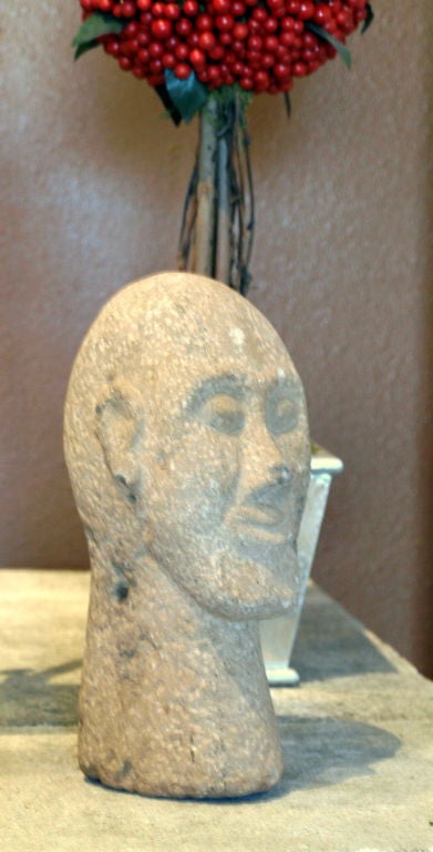 Primitive Hand-Carved Stone Head of a Man 1