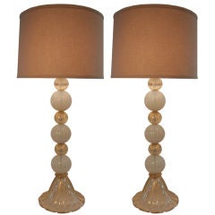 Pair of Vintage Italian Murano Hand Blown Glass Lamps