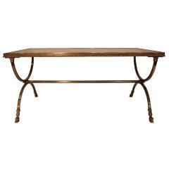 French Maison Bagues Art Deco Bronze and Steel Coffee Table