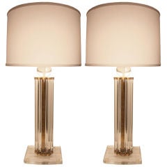 Pair of Hand Blown Italian Murano Glass Tube Lamps
