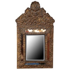 French Antique Napoleon III Embossed Brass Mirror