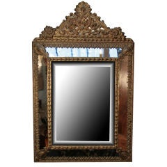 French Antique Napoleon III Embossed Brass Mirror