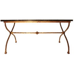 French Art Deco Gilded Iron and Marble Coffee Table