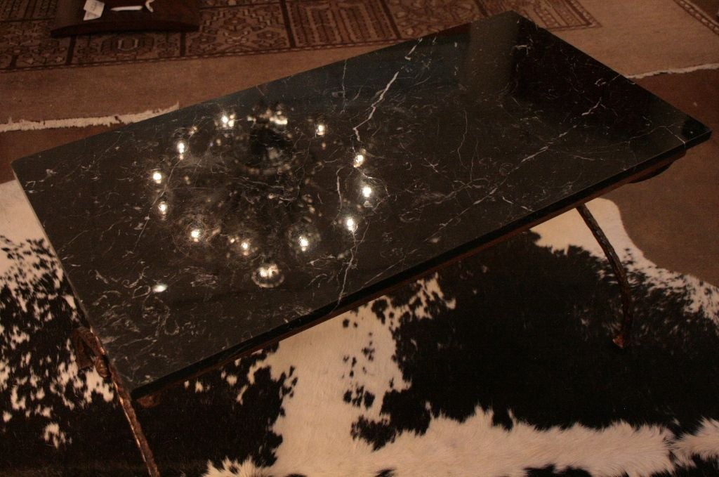 French Art Deco Gilded Iron and Marble Coffee Table