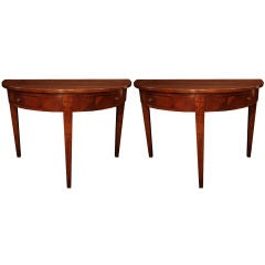 Pair of Solid Walnut French Louis XVI Demilune Console Tables