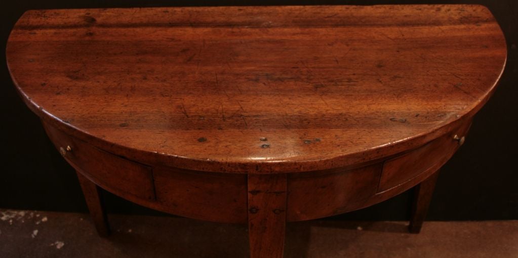 Pair of Solid Walnut French Louis XVI Demilune Console Tables