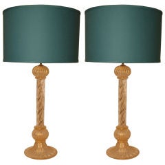 Pair of Hand Blown Italian Vintage Murano Glass Lamps