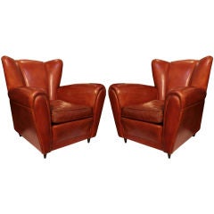 Pair of Italian Art Deco Period Leather Club Chairs