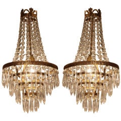 Pair of French Empire Style Crystal Chandeliers