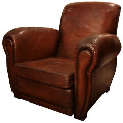 French Art Deco Period Leather Club Chair