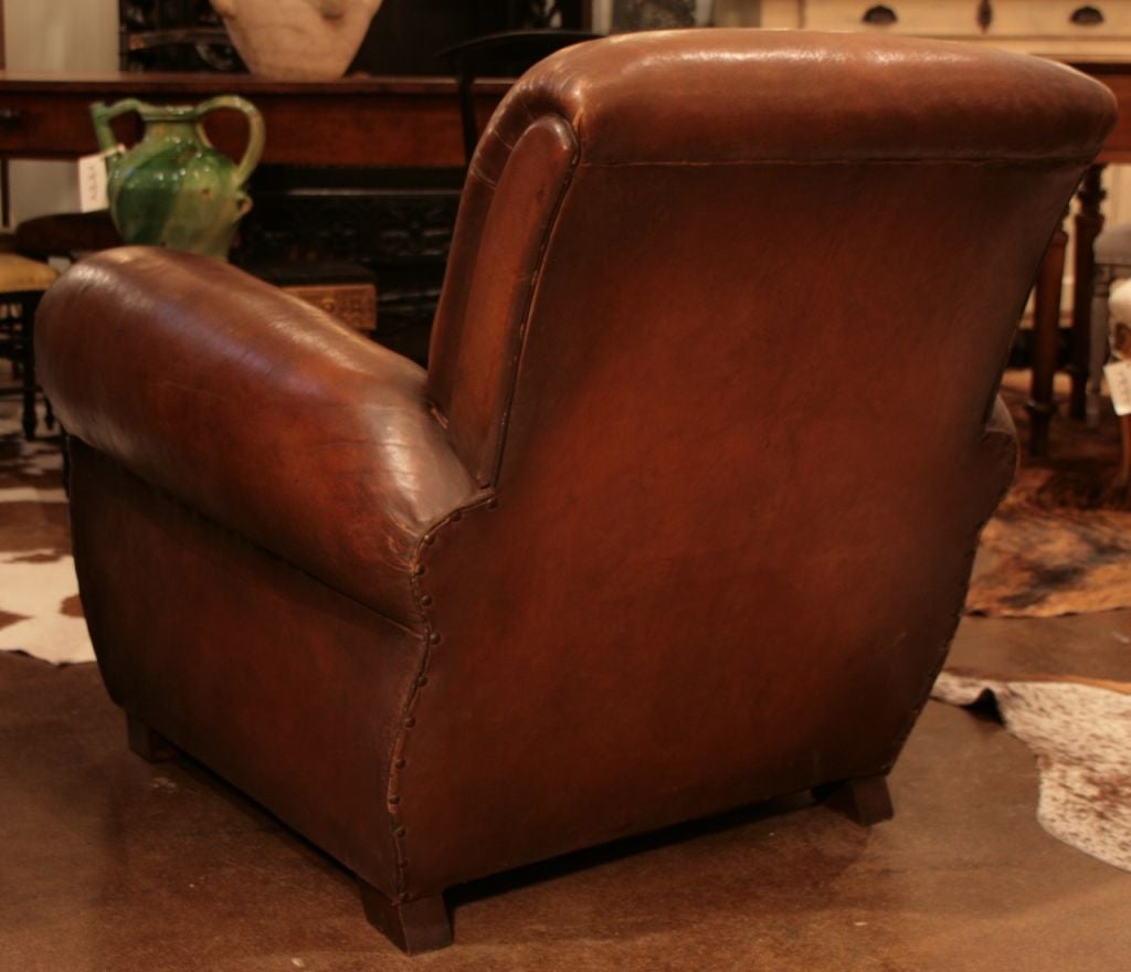 Mid-20th Century French Art Deco Period Leather Club Chair