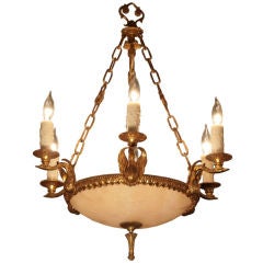 French Empire Swan Bronze and Alabaster Chandelier