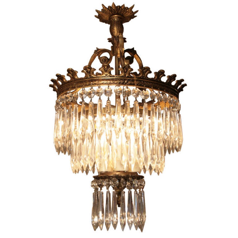 French Empire Bronze and Crystal Chandelier