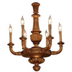 French Antique Gold Leafed Wood Chandelier