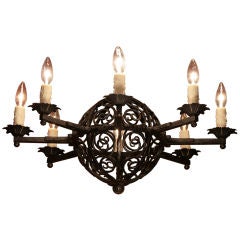 Antique French Neo Gothic Forged Iron Chandelier
